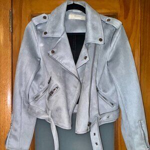 Zara Light Blue Faux Leather Motorcycle Jacket
